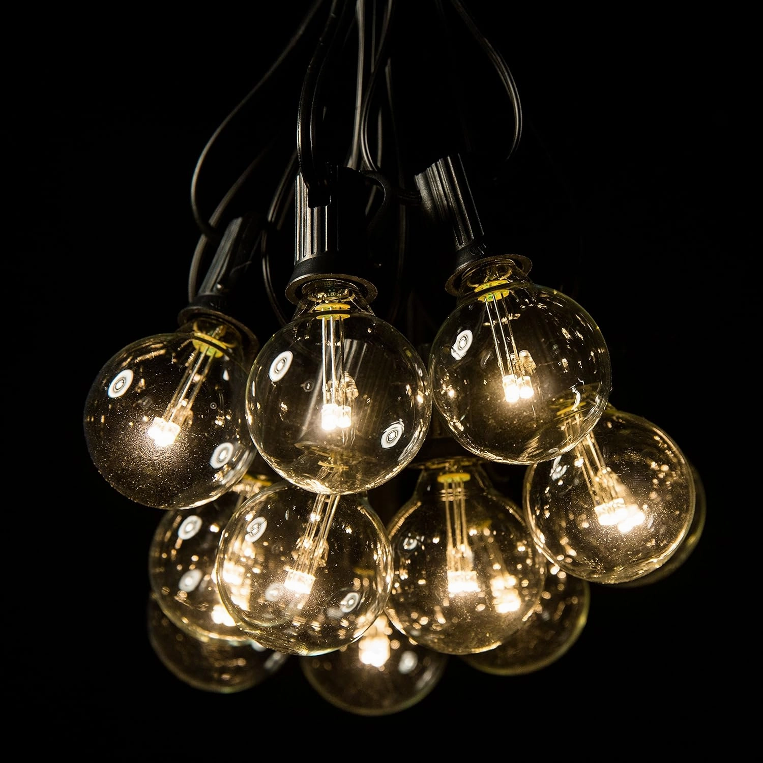 Hometown Evolution, Inc. G40 LED Warm White Outdoor Patio String Lights with 0.6 Watt Bulbs (G40 LED 3 Diode - Black Wire, 100 ft)