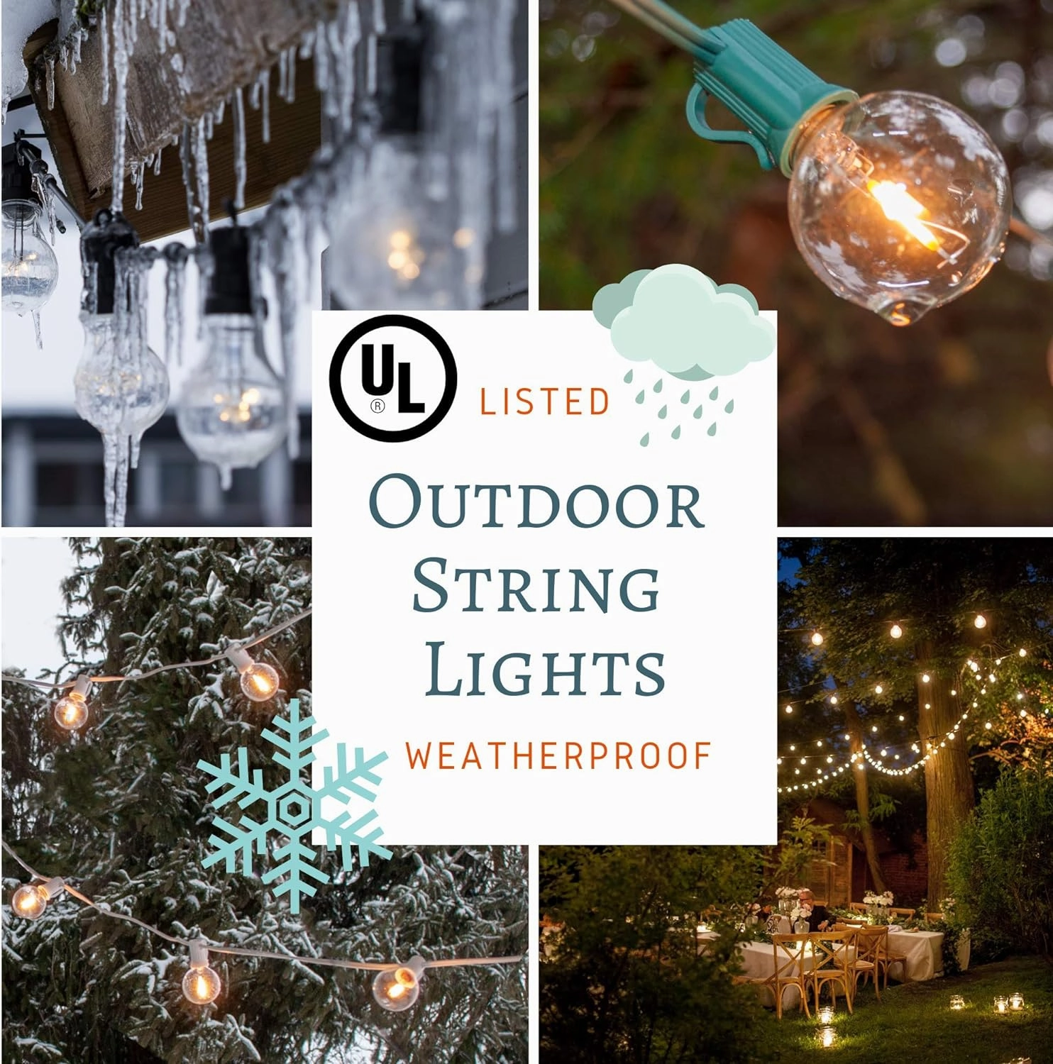 Hometown Evolution, Inc. G40 LED Warm White Outdoor Patio String Lights with 0.6 Watt Bulbs (G40 LED 3 Diode - Black Wire, 100 ft)