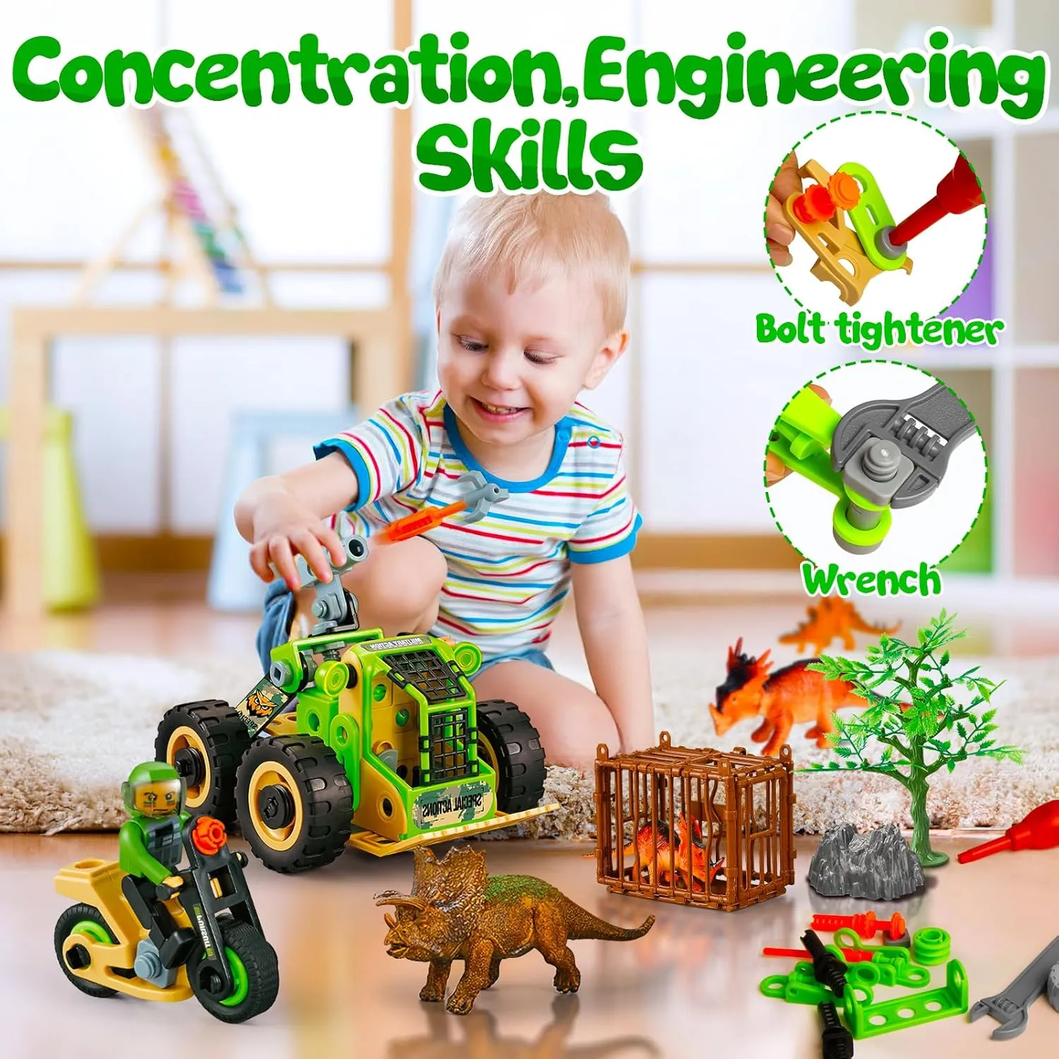 HOMETTER Dinosaur Building Toys, STEM Learning Toys, Construction Engineering Kit for Kids, Creative Set Capturing Dinosaurs Game Christams Ideas Gift for Boys Age 4 5 6 7 8 9 10  Years Old