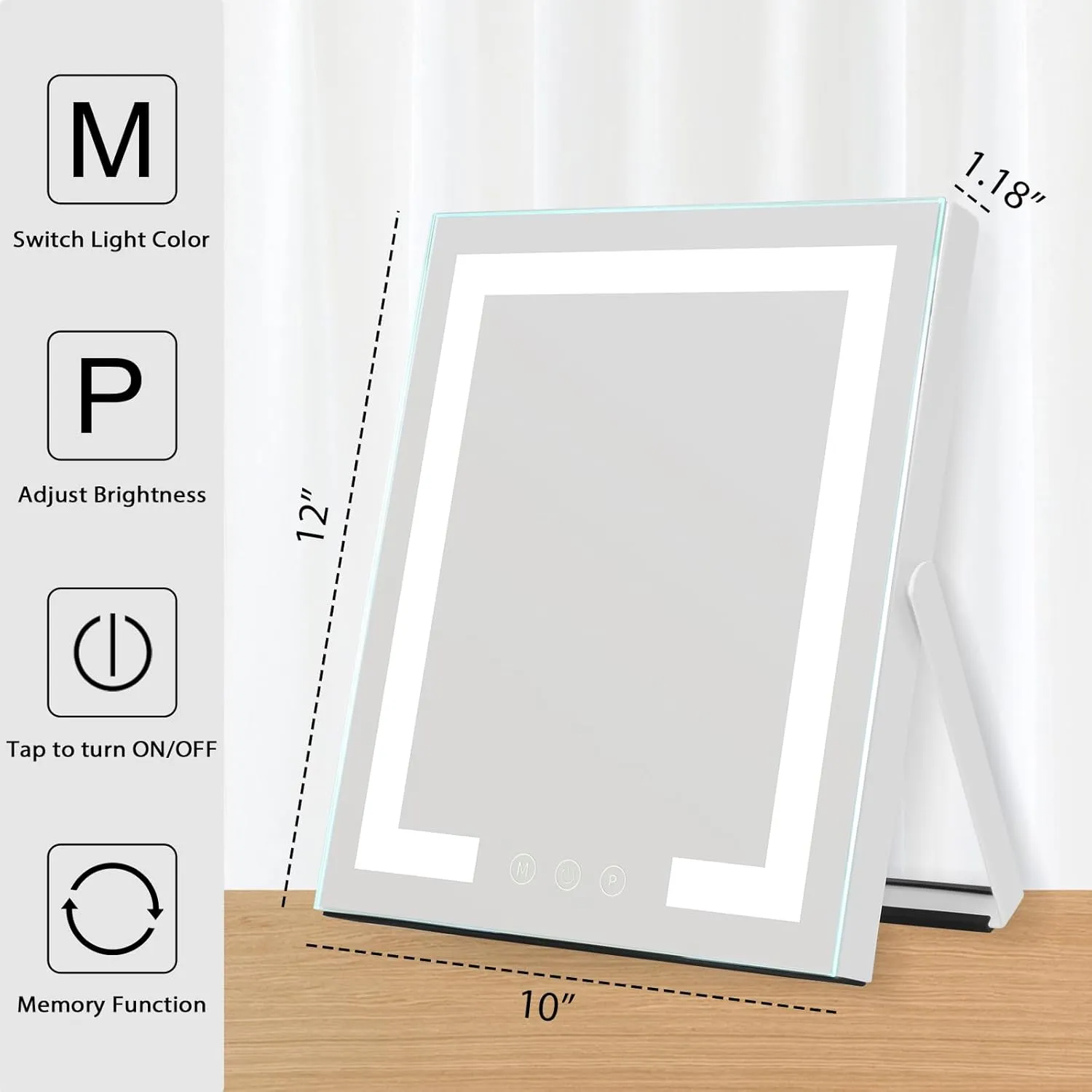 HOMPEN 12in Vanity Mirror with Lights, Touch Control Makeup Mirror, 3 Color Modes, Adjustable Brightness