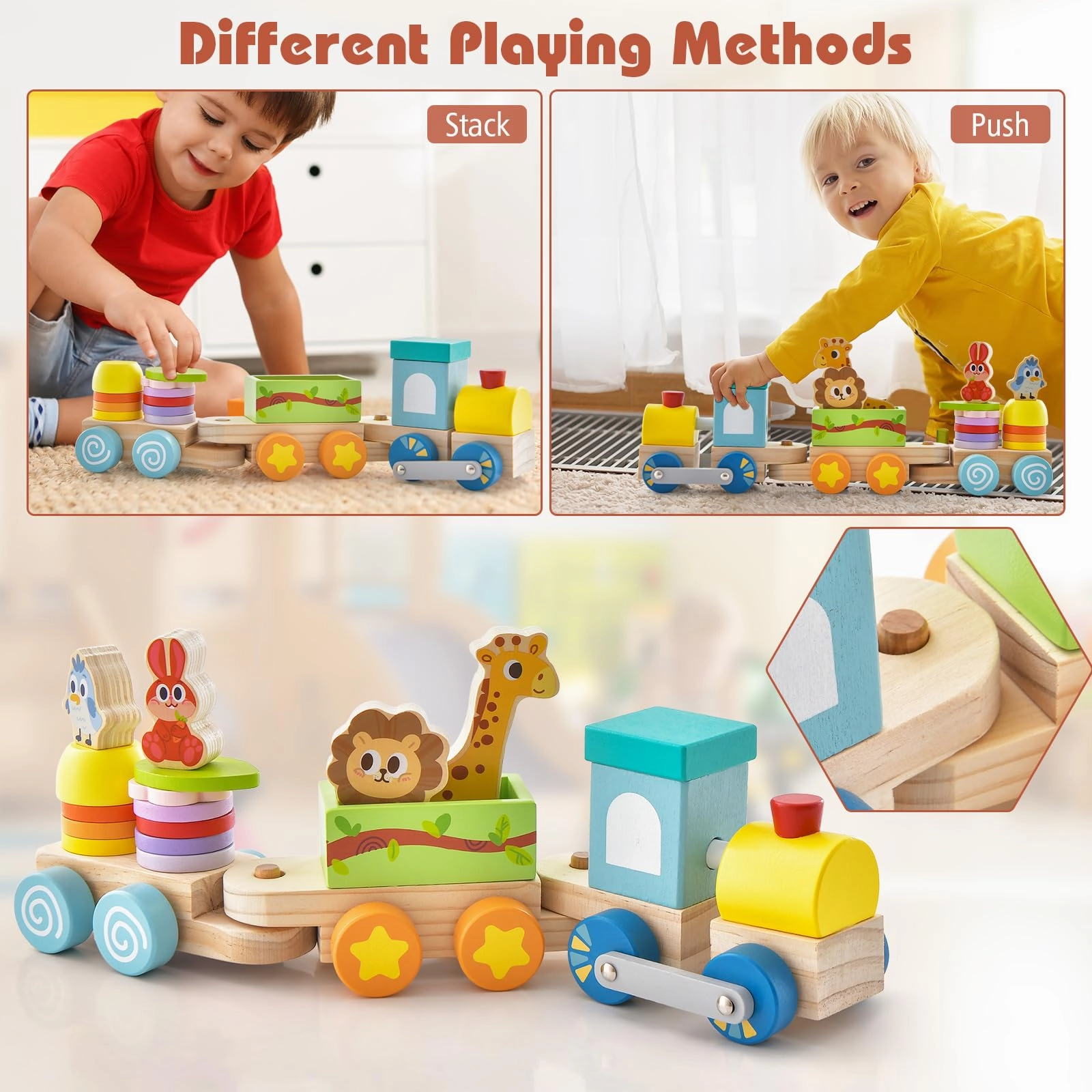 HONEY JOY Wooden Stackable Train Set