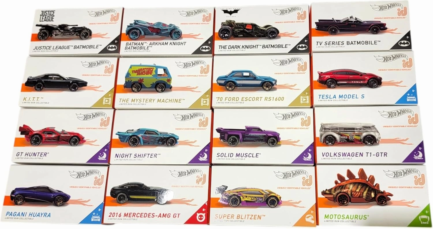 Hot Wheels Limited Edition ID Collection, 16 Die-Cast Cars Set, Batman Batmobile, Mystery Machine, Tesla Model S, Pagani Huayra FXB02-999H