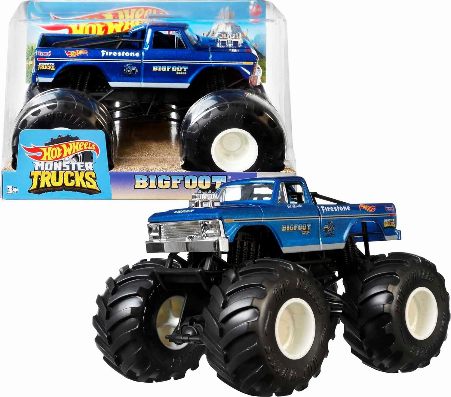 Hot Wheels Toy Monster Trucks, Die-Cast Bigfoot in U53 1:24 Scale, Oversized Play Vehicle for Kids & Collectors