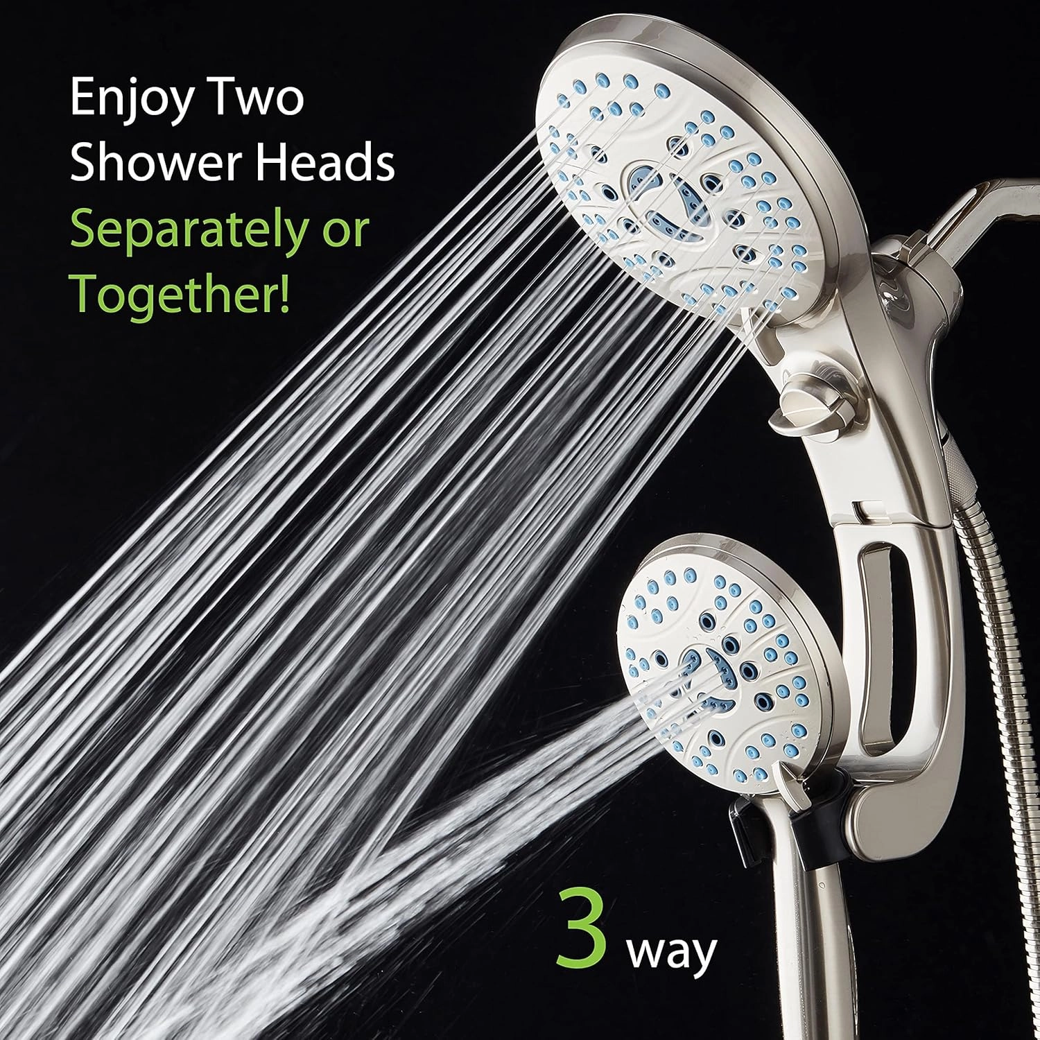 Hotel Spa AquaCare for California As-Seen-On-TV High Pressure Handheld Rain 50-mode 3-way Shower Head Combo with Adjustable Arm, Anti-clog Jets, Tub & Pet Power Wash, 6 ft. Hose, Nickel Finish