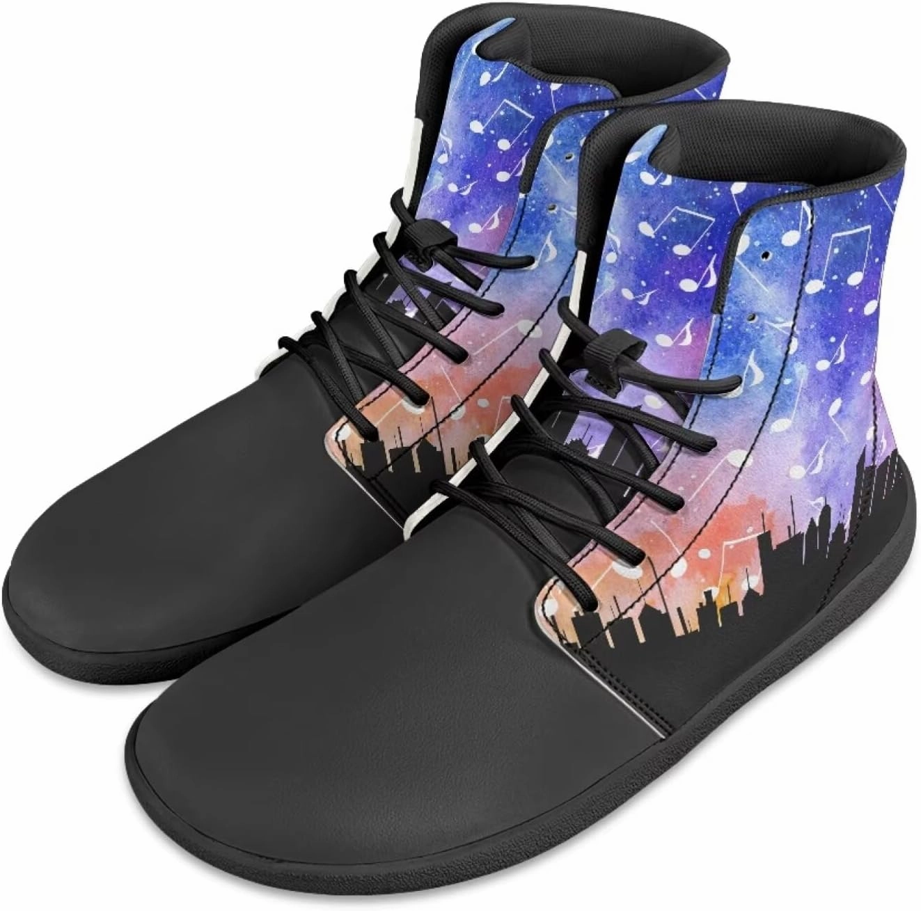 Howilath Art Music Note Print Barefoot Shoes Men Wide Toe Minimalist Shoes Zero Drop Sneaker High Top Sneakers
