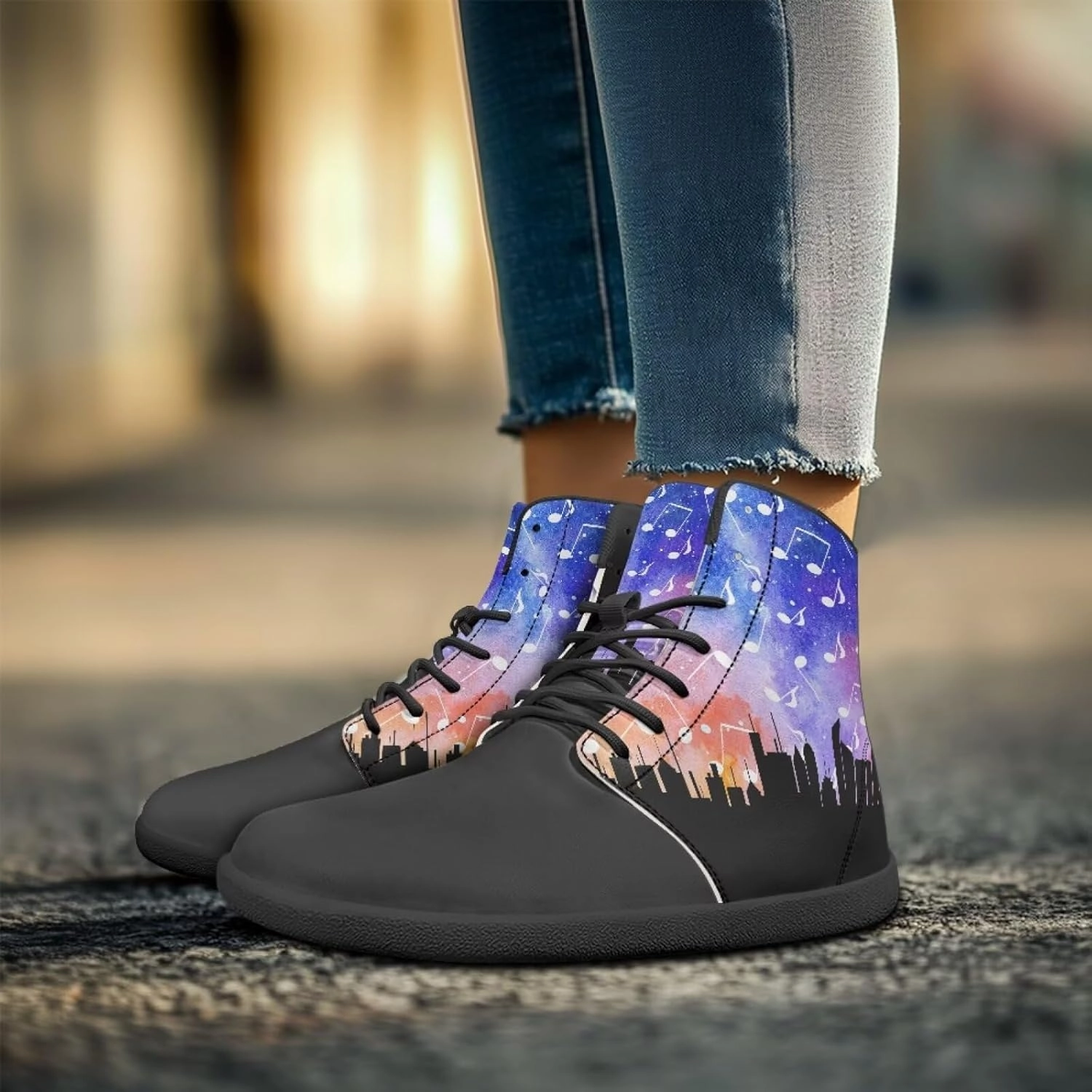 Howilath Art Music Note Print Barefoot Shoes Men Wide Toe Minimalist Shoes Zero Drop Sneaker High Top Sneakers