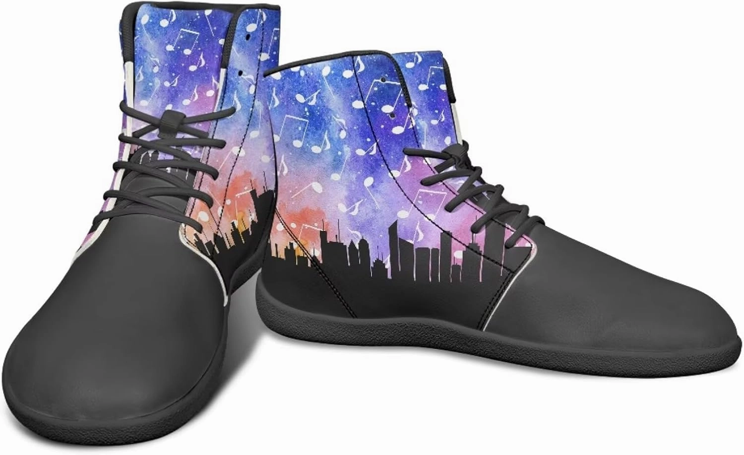 Howilath Art Music Note Print Barefoot Shoes Men Wide Toe Minimalist Shoes Zero Drop Sneaker High Top Sneakers