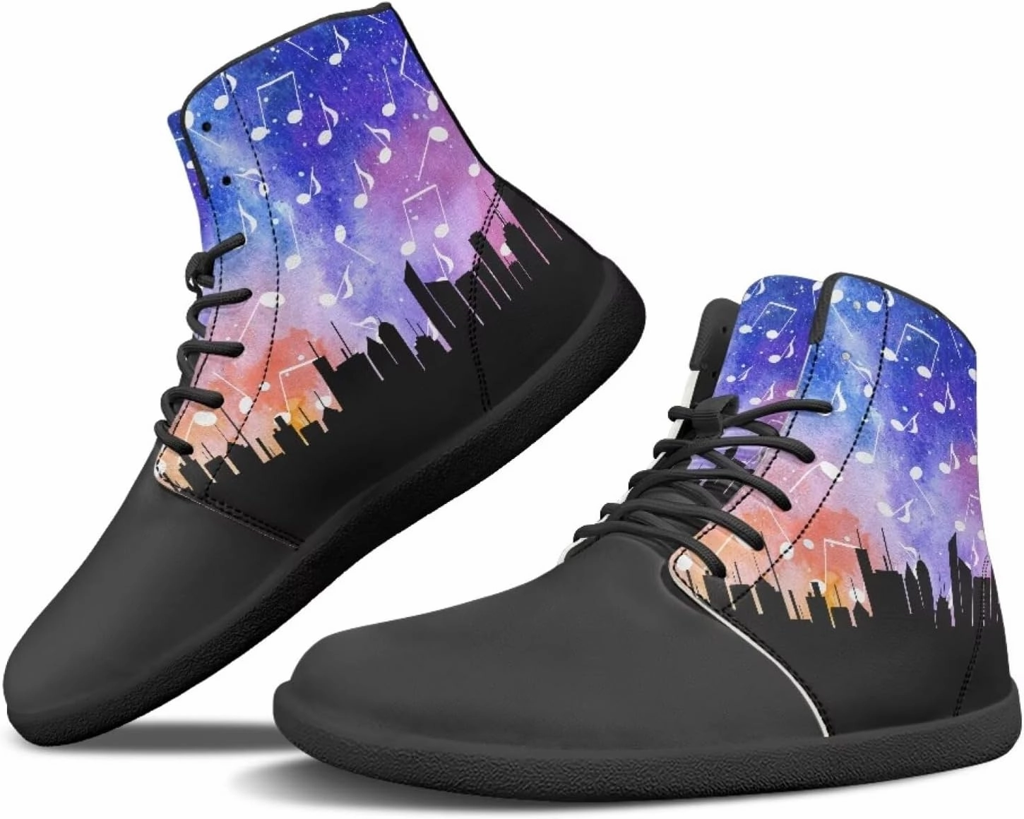 Howilath Art Music Note Print Barefoot Shoes Men Wide Toe Minimalist Shoes Zero Drop Sneaker High Top Sneakers