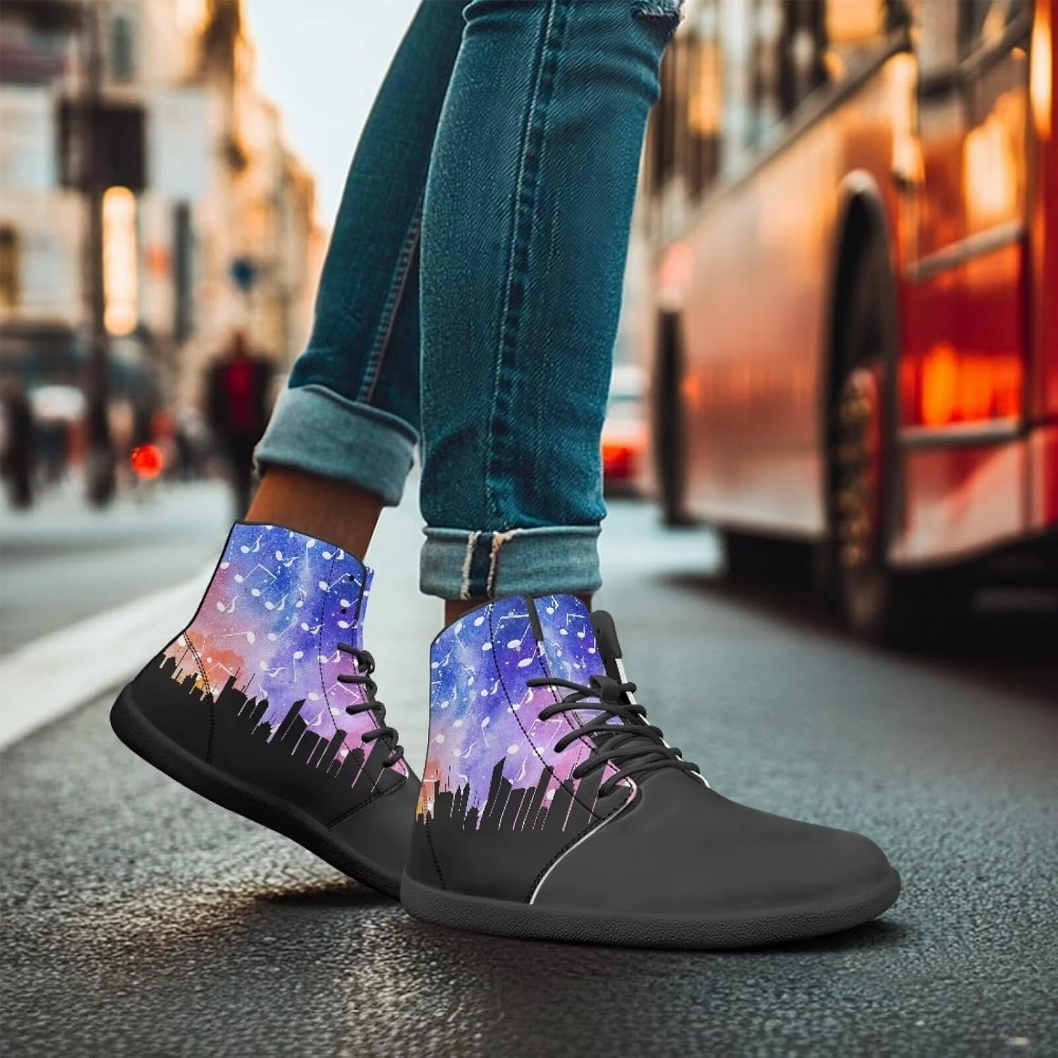 Howilath Art Music Note Print Barefoot Shoes Men Wide Toe Minimalist Shoes Zero Drop Sneaker High Top Sneakers