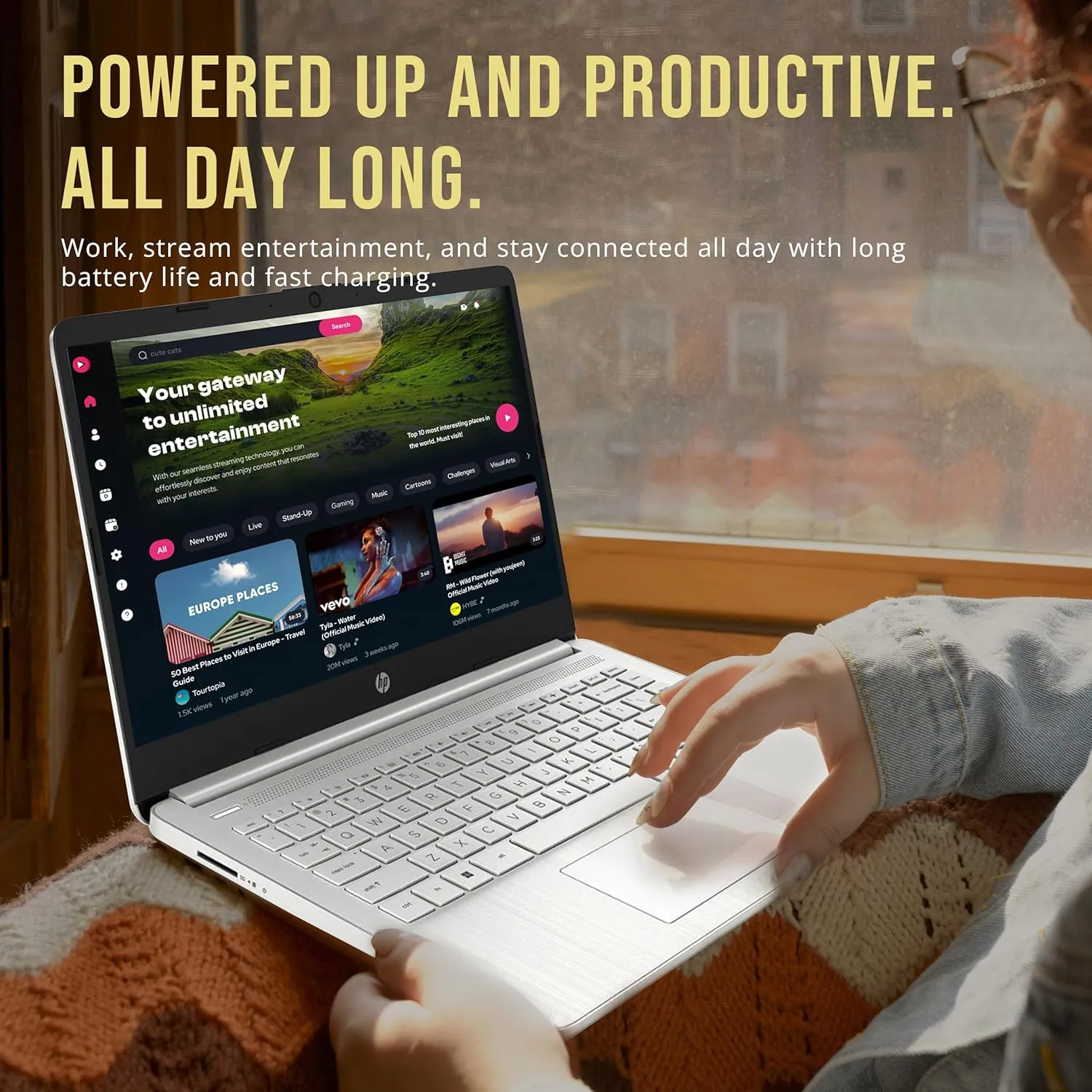 HP Stream 14" HD BrightView Laptop, Intel Celeron N4120, 8GB RAM, 288GB Storage (128GB eMMC   160GB Docking Station Set), Intel UHD Graphics, 720p Webcam, Wi-Fi, 1 Year Office 365, Win 11 S, Silver