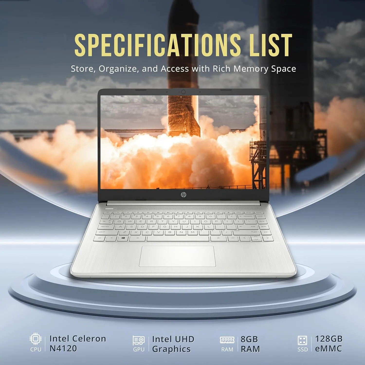 HP Stream 14" HD BrightView Laptop, Intel Celeron N4120, 8GB RAM, 288GB Storage (128GB eMMC   160GB Docking Station Set), Intel UHD Graphics, 720p Webcam, Wi-Fi, 1 Year Office 365, Win 11 S, Silver