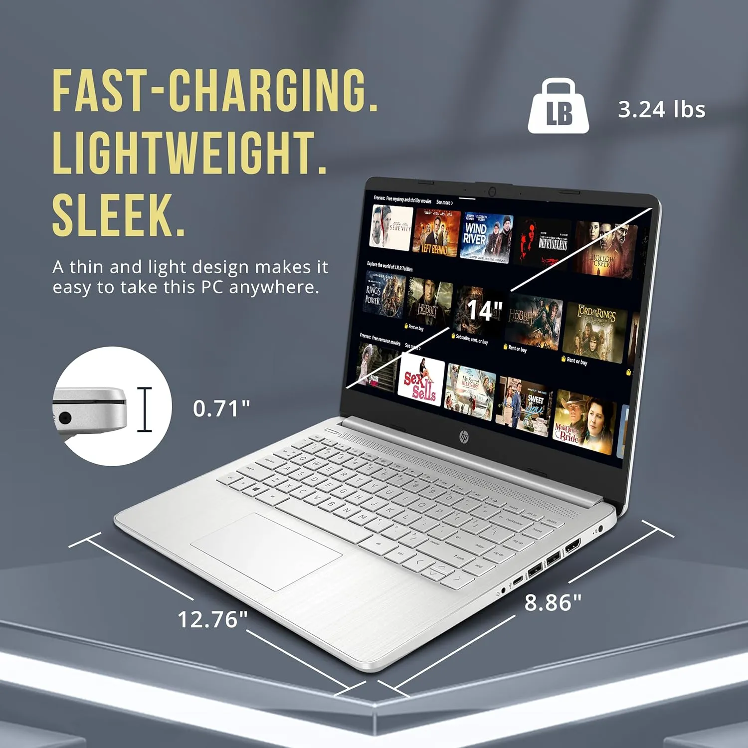 HP Stream 14" HD BrightView Laptop, Intel Celeron N4120, 8GB RAM, 288GB Storage (128GB eMMC   160GB Docking Station Set), Intel UHD Graphics, 720p Webcam, Wi-Fi, 1 Year Office 365, Win 11 S, Silver