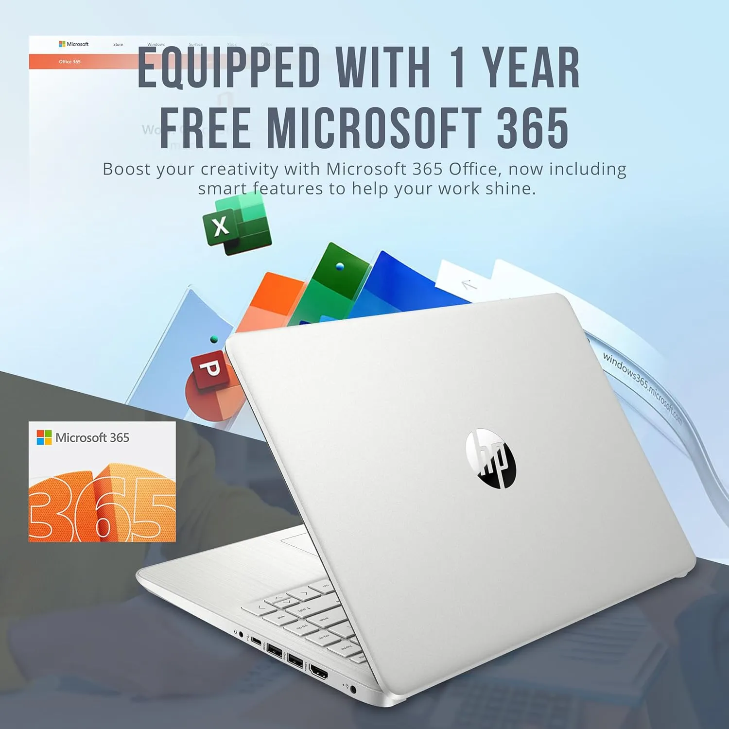 HP Stream 14" HD BrightView Laptop, Intel Celeron N4120, 8GB RAM, 288GB Storage (128GB eMMC   160GB Docking Station Set), Intel UHD Graphics, 720p Webcam, Wi-Fi, 1 Year Office 365, Win 11 S, Silver