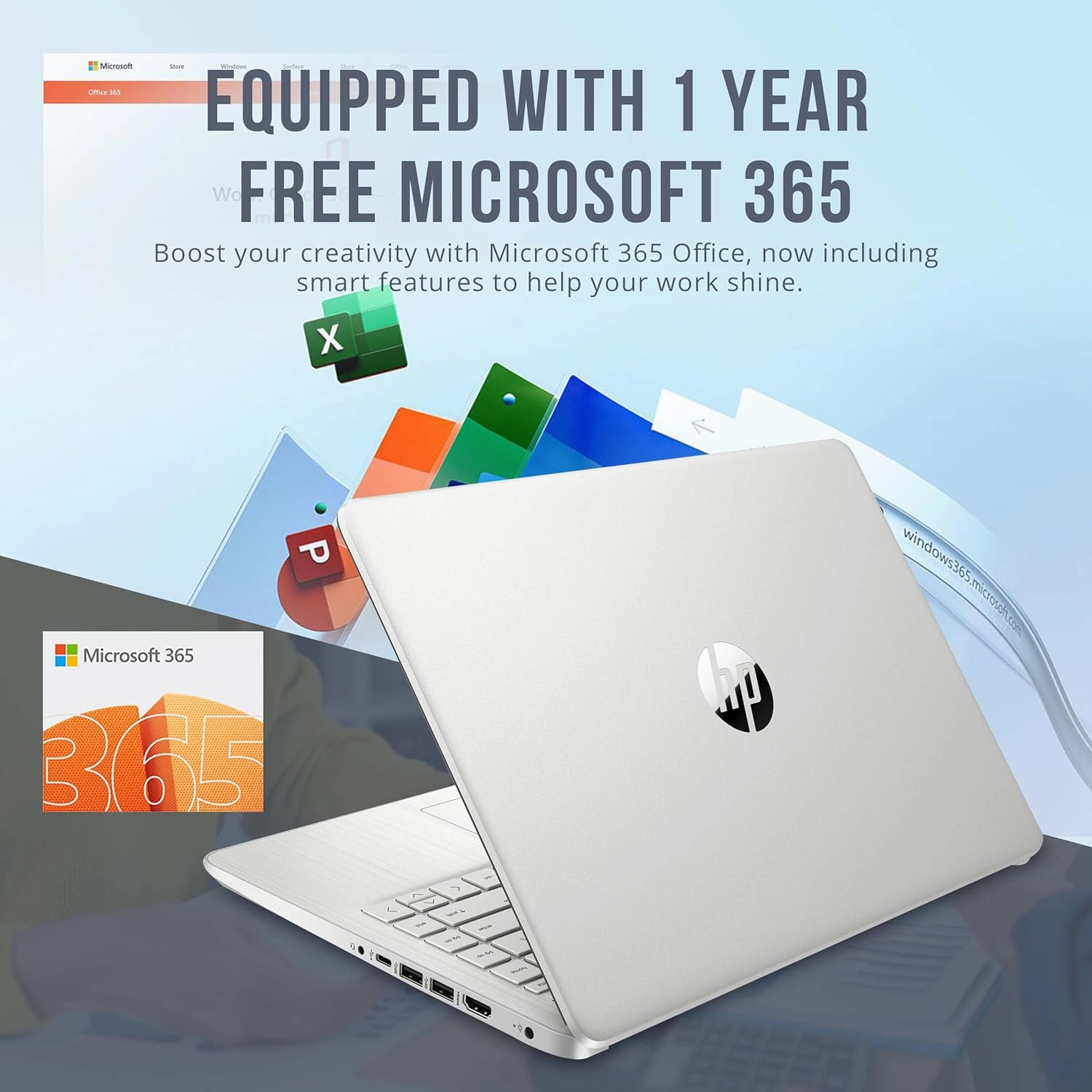 HP Stream 14" HD BrightView Laptop, Intel Celeron N4120, 16GB RAM, 416GB Storage (128GB eMMC   288GB Docking Station Set), Intel UHD Graphics, 720p Camera, Wi-Fi, 1 Year Office 365, Win 11 S, Silver
