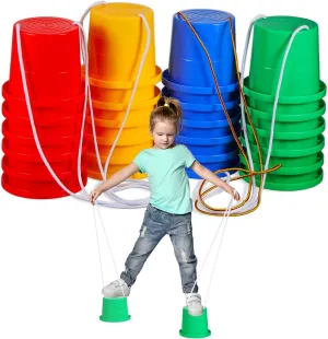 Hungdao 12 Pairs Balancing Stilts for Kids Walking Bucket Stilts Plastic Walking Toy with Adjustable Rope for Preschool Playground Indoor Outdoor Obstacle Course Games, 4 Colors