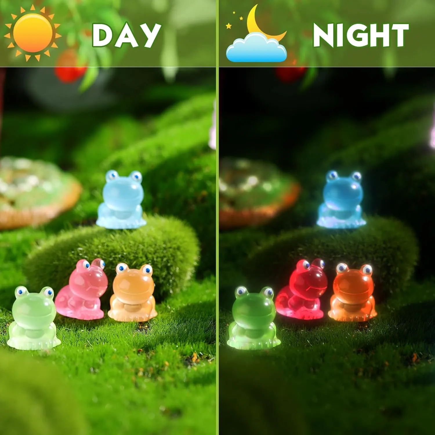 Huwena 200 Pcs Luminous Mini Resin Animals Glow in The Dark Miniature Figurines Garden Miniature Luminous for Garden DIY Craft Accessories Dollhouse Decorations (Classic Frogs)