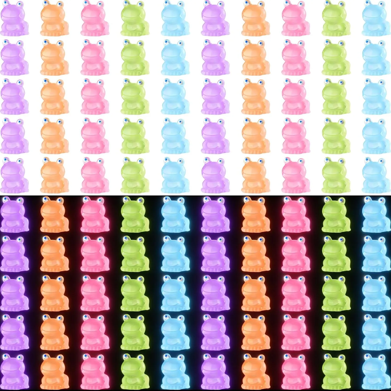 Huwena 200 Pcs Luminous Mini Resin Animals Glow in The Dark Miniature Figurines Garden Miniature Luminous for Garden DIY Craft Accessories Dollhouse Decorations (Classic Frogs)