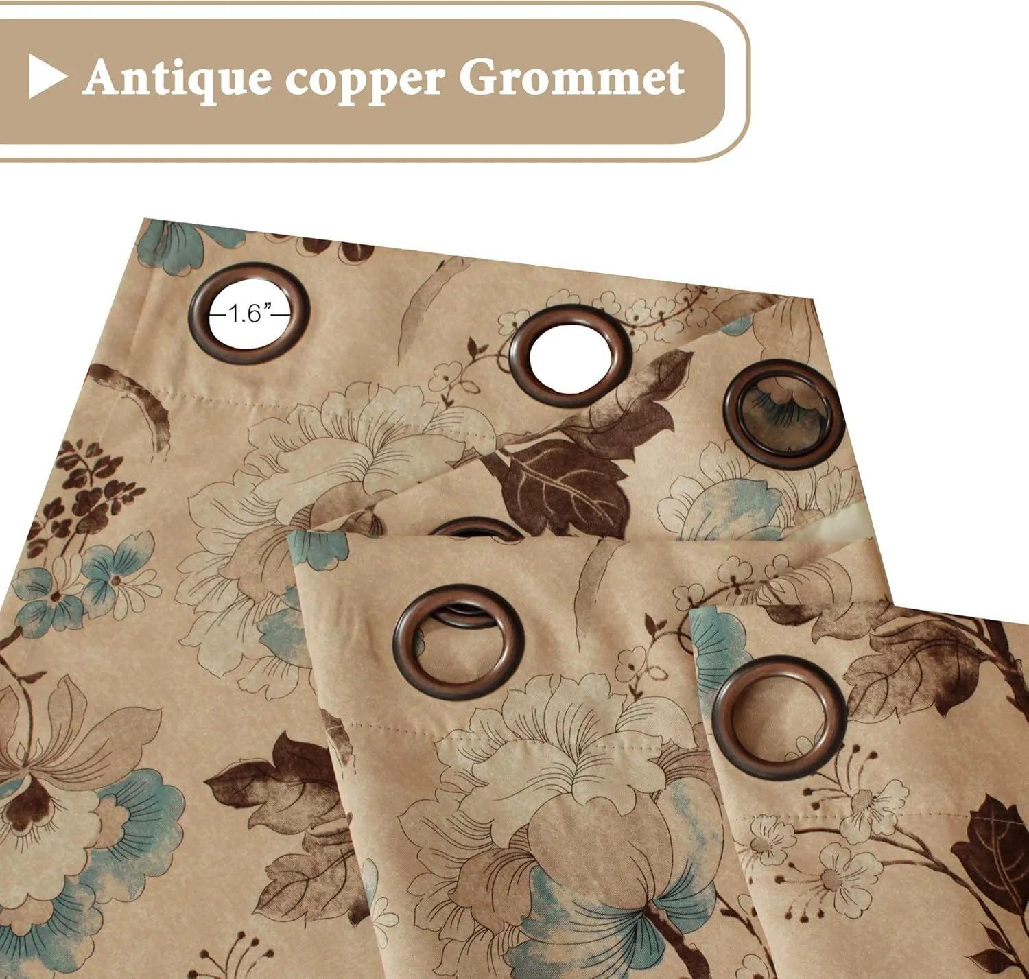 H.VERSAILTEX Blackout Curtains for Bedroom/Living Room Thermal Insulated Printed Curtain Drapes 84 Inches Long Energy Efficient Room Darkening Curtains Pair (2 Panels), Vintage Floral Brown & Blue