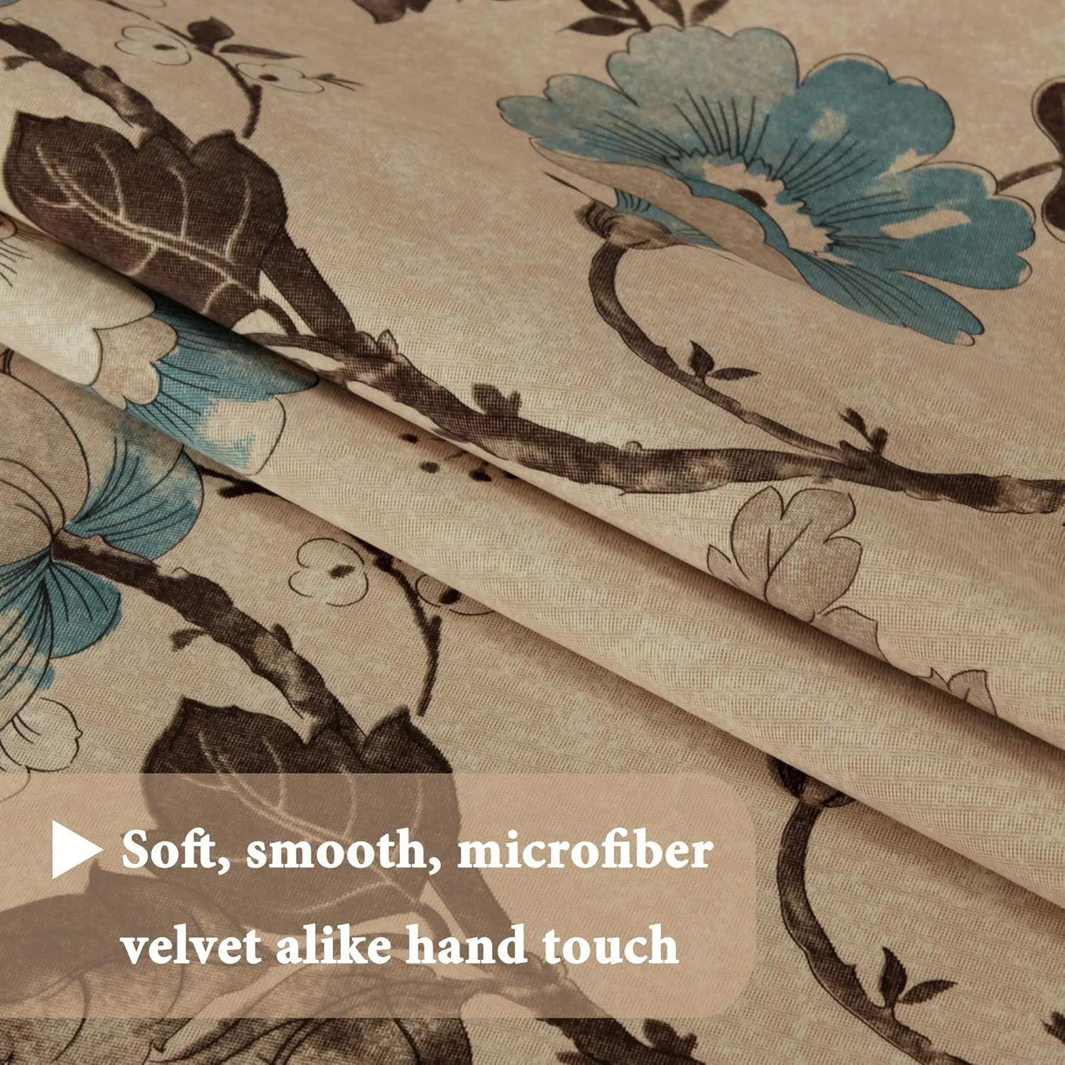 H.VERSAILTEX Blackout Curtains for Bedroom/Living Room Thermal Insulated Printed Curtain Drapes 84 Inches Long Energy Efficient Room Darkening Curtains Pair (2 Panels), Vintage Floral Brown & Blue