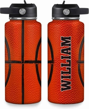 Hyturtle Personalized Basketball Water Bottle - Travel Insulated Stainless Steel Bottle with Leak-Proof Lid 18oz 32oz - Gift for Men Boys Basketball Lovers Players Coaches - Birthday & Christmas Gift