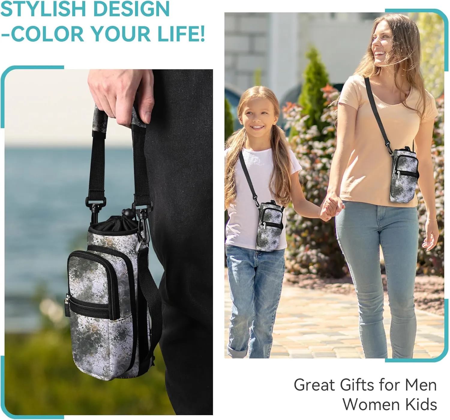 icolor Water Bottle Carrier Bag with Strap 25/32/40 oz Crossbody Bottle Holder with Phone Pocket Sling Sleeve Insulated Neoprene Water Bottle Pouch for Walking Travelling
