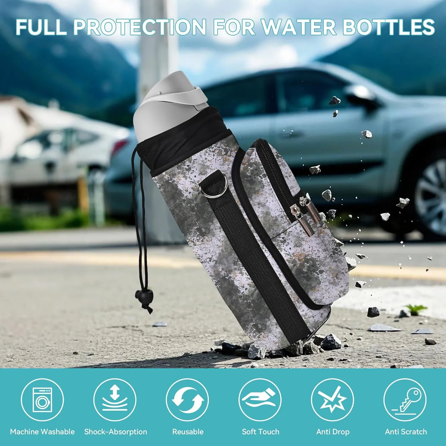 icolor Water Bottle Carrier Bag with Strap 25/32/40 oz Crossbody Bottle Holder with Phone Pocket Sling Sleeve Insulated Neoprene Water Bottle Pouch for Walking Travelling