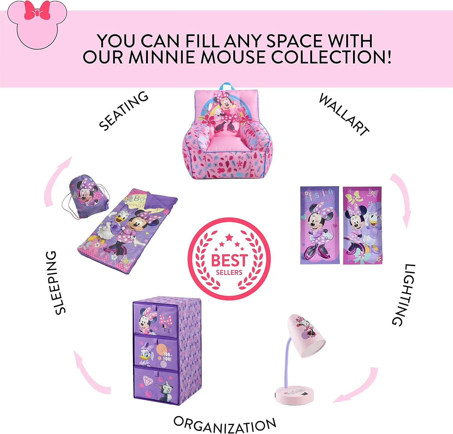 Idea Nuova Disney Minnie Mouse Collapsible Children’s Toy Storage Trunk, Durable with Lid