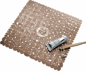 iDesign Plastic Suction Cup Non-Slip Bath Mat, The Pebblz Collection - 22” x 22”, Amber Brown
