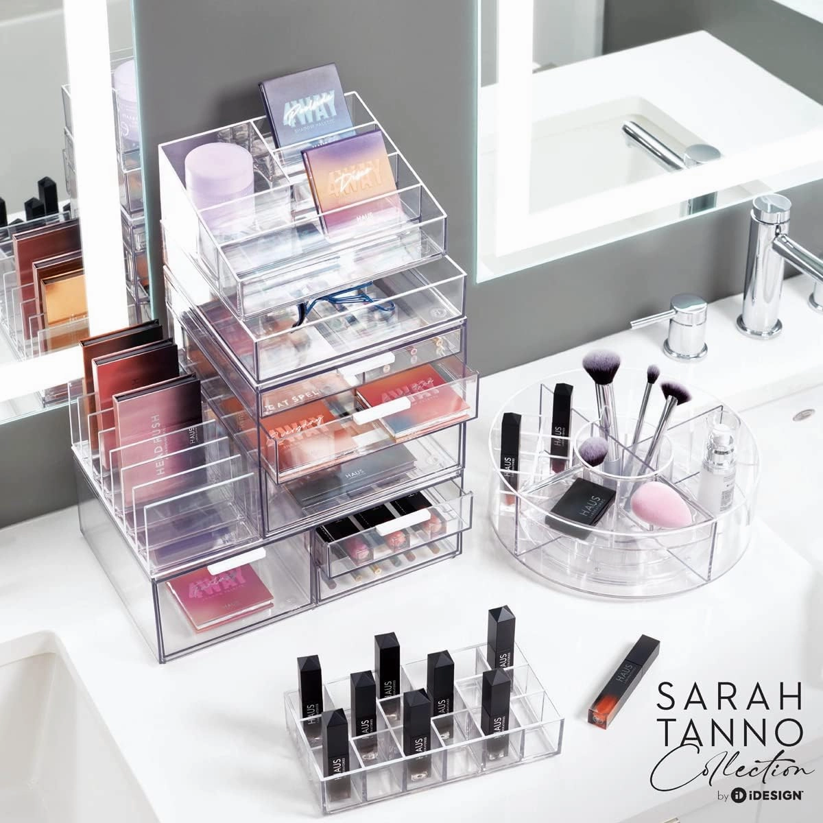 iDesign The Sarah Tanno Collection Plastic Cosmetics and Nail Polish Organizer, 5- Compartment, Clear