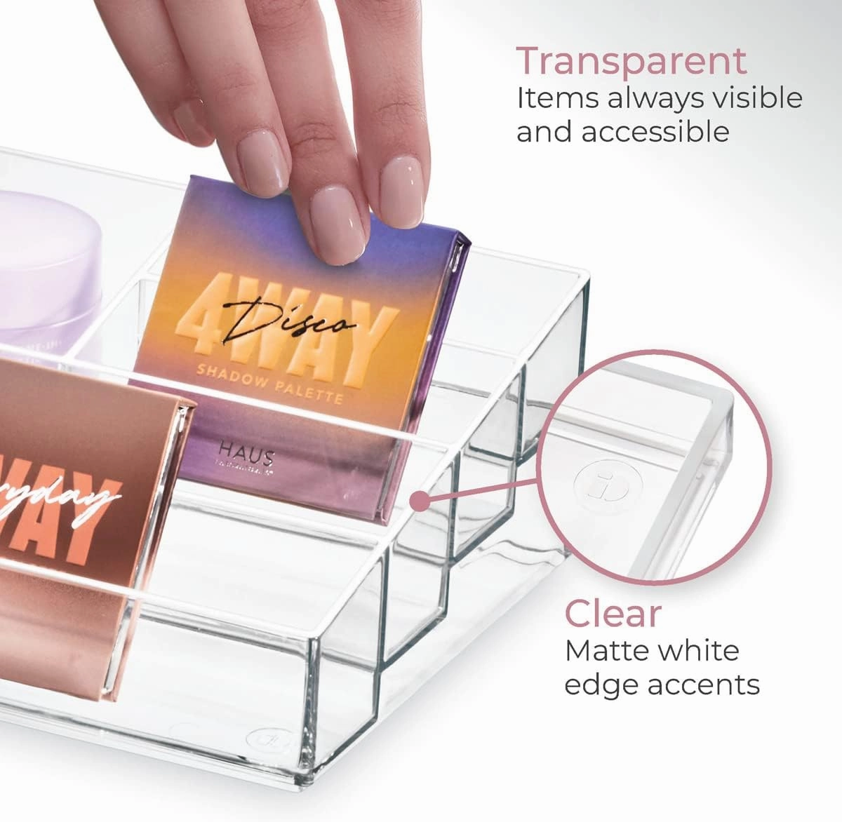 iDesign The Sarah Tanno Collection Plastic Cosmetics and Nail Polish Organizer, 5- Compartment, Clear