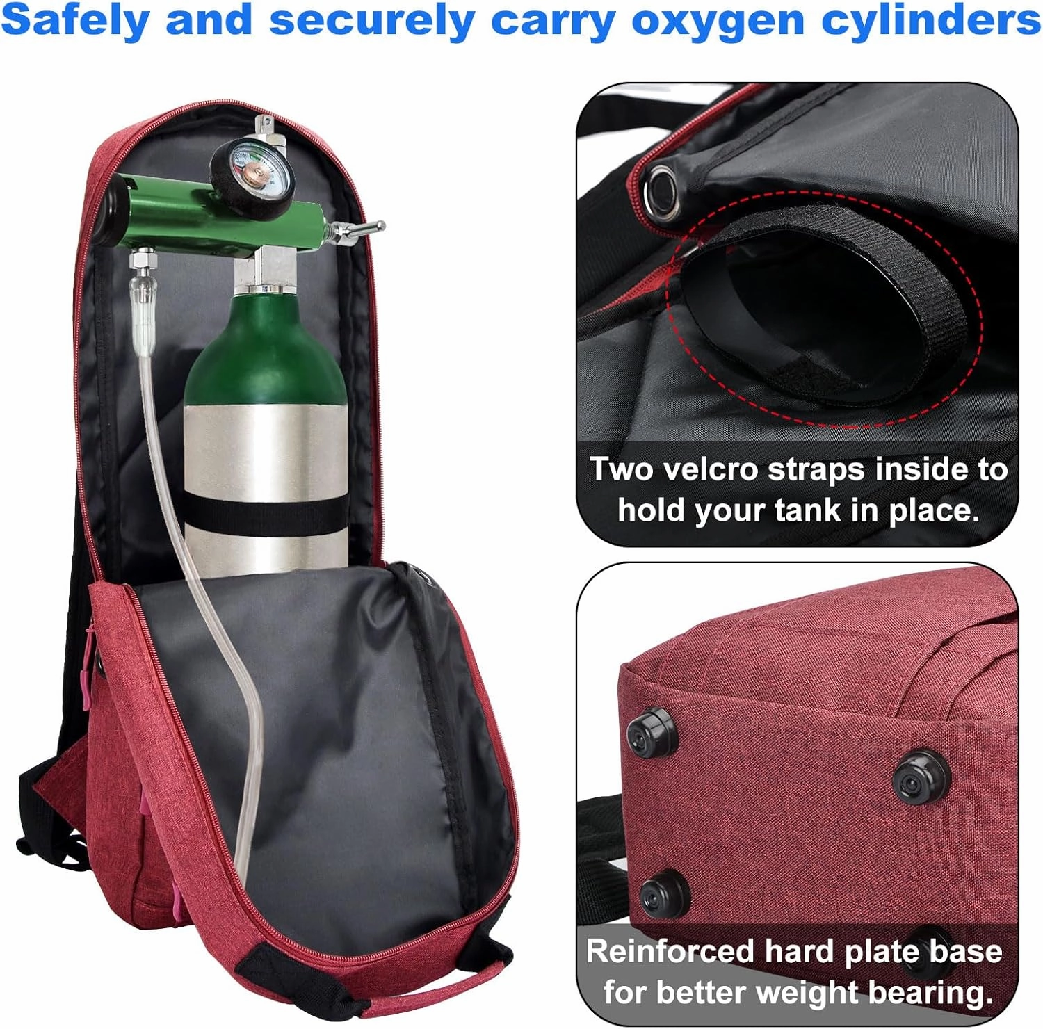 iGuerburn Oxygen Tank Backpack Size D, Portable Oxygen Backpack for D/M15 JD/M22 Cylinder Bag O2 Tank Carrier Holder for Travel (Red)