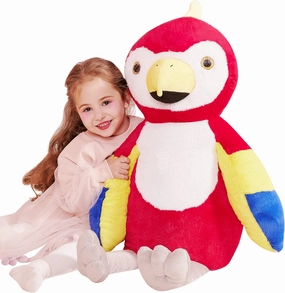 IKASA Giant Bird Parrot Stuffed Animal Plush Toy,26" Large Scarlet Macaw Cute Jumbo Soft Toys,Huge Big Size Fluffy Fat Plushie,Gifts for Kids
