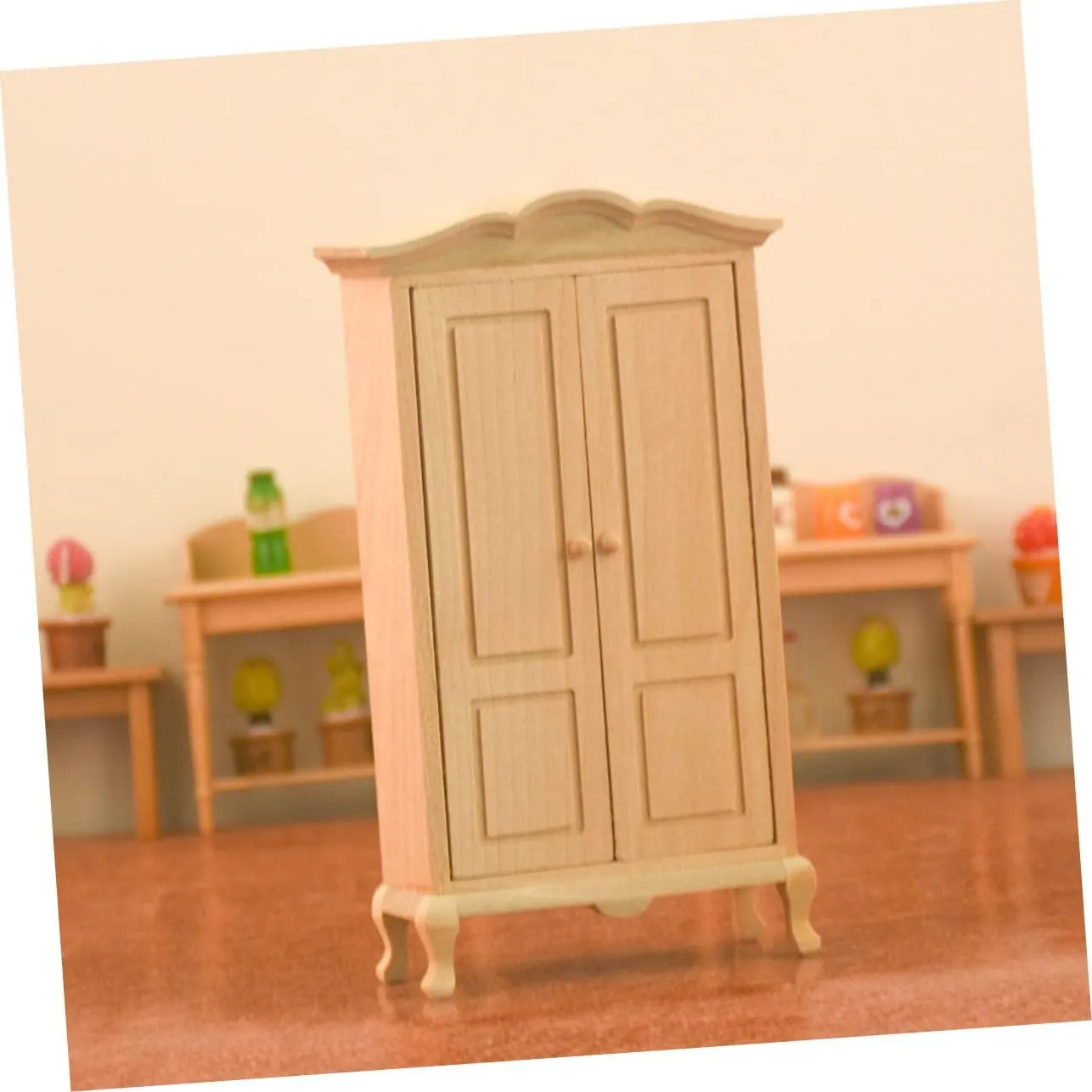 IMIKEYA 3 Pcs 1:12 Scale Mini Wooden Wardrobe Miniature Dollhouse Furniture Set Christmas for Boys and Girls