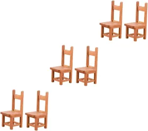 IMIKEYA 3sets Vividly Designed Miniature House Wooden Chair Ornament for Dollhouse Decor 2pcs*3