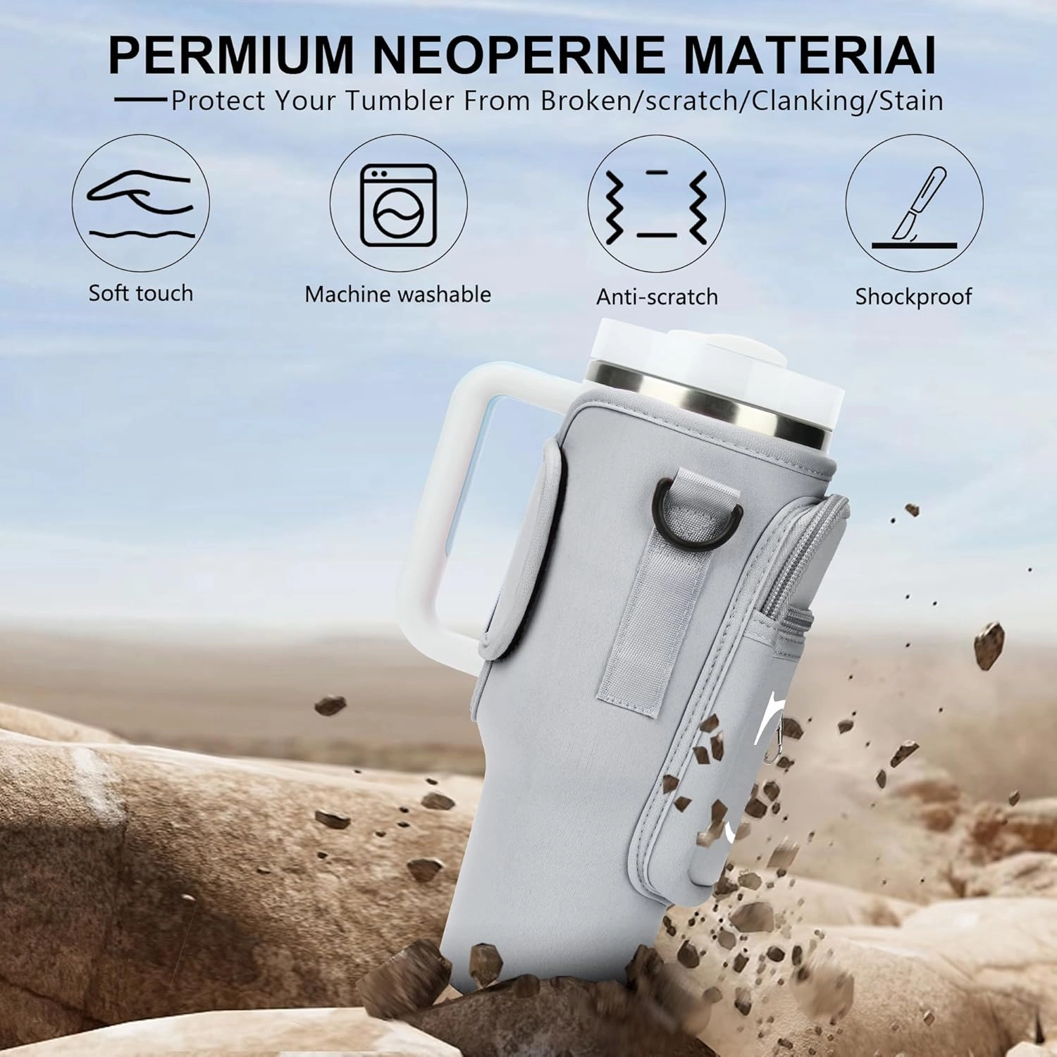 Initial Water Bottle Holder with Strap for Stanley 40 oz Tumbler/Simple Modern 40 oz Tumbler,Water Bottle Carrier Bag with Strap,Personalized A-Z Phone Pocket for Stanley Cup Accessories