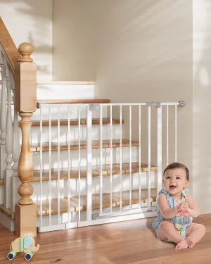 InnoTruth 28.9-45.3" Baby Gate for Stairs, 19" Walk Thru Gate-Easy to Pass Carrying Baby, 30" Tall Dog Gates for Doorways One-Hand Open, Easy Install Toddler Gate for Room,White