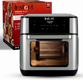 Instant Pot 10QT Air Fryer, 7-in-1 Functions with EvenCrisp Technology that Crisps, Broils, Bakes, Roasts, Dehydrates, Reheats & Rotisseries, Includes over 100 In-App Recipes, Stainless Steel