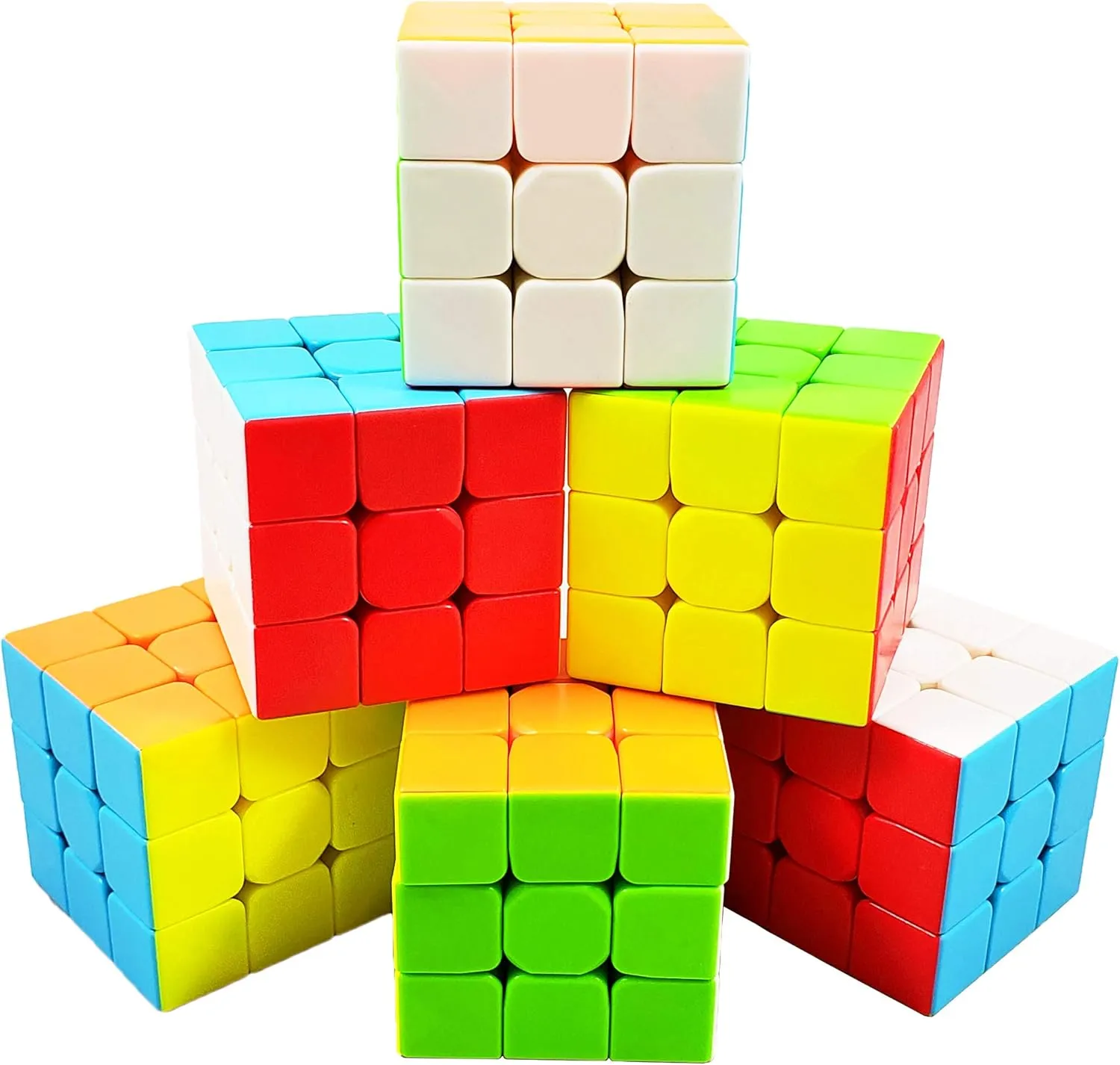 INTEGEAR 6 Pack Full Size Stickerless 56mm Magic Speed Cube 3x3 Easy Turning and Smooth Play Durable Puzzle Cube Toy for Kids