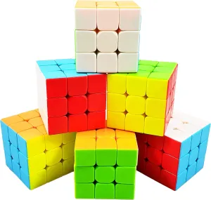 INTEGEAR 6 Pack Full Size Stickerless 56mm Magic Speed Cube 3x3 Easy Turning and Smooth Play Durable Puzzle Cube Toy for Kids