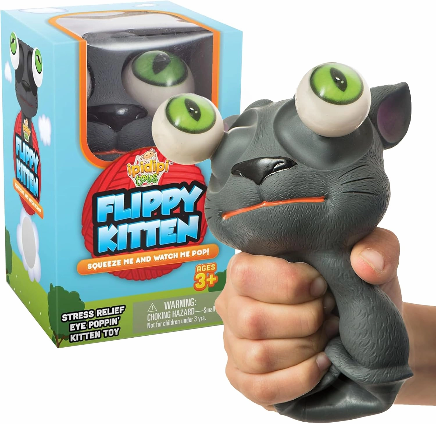 IPIDIPI TOYS Flippy Kitten Squishy Eye Popping Cat, Stocking Stuffers, Squeeze Fidget Toy for Stress Relief, Sensory Play Anxiety, Ideal for ADHD, Autism, Funny Stress Ball Gift for Boys and Girls