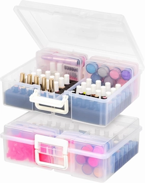 IRIS USA Cosmetic Train Case Nail Polish Organizer with 4 Inner Cases and Handle, 2-Pack, Portable Cosmetology Hobby Storage Box Holds 44 Bottles, for Tabletop Gaming Minis Art Craft Supplies, Clear