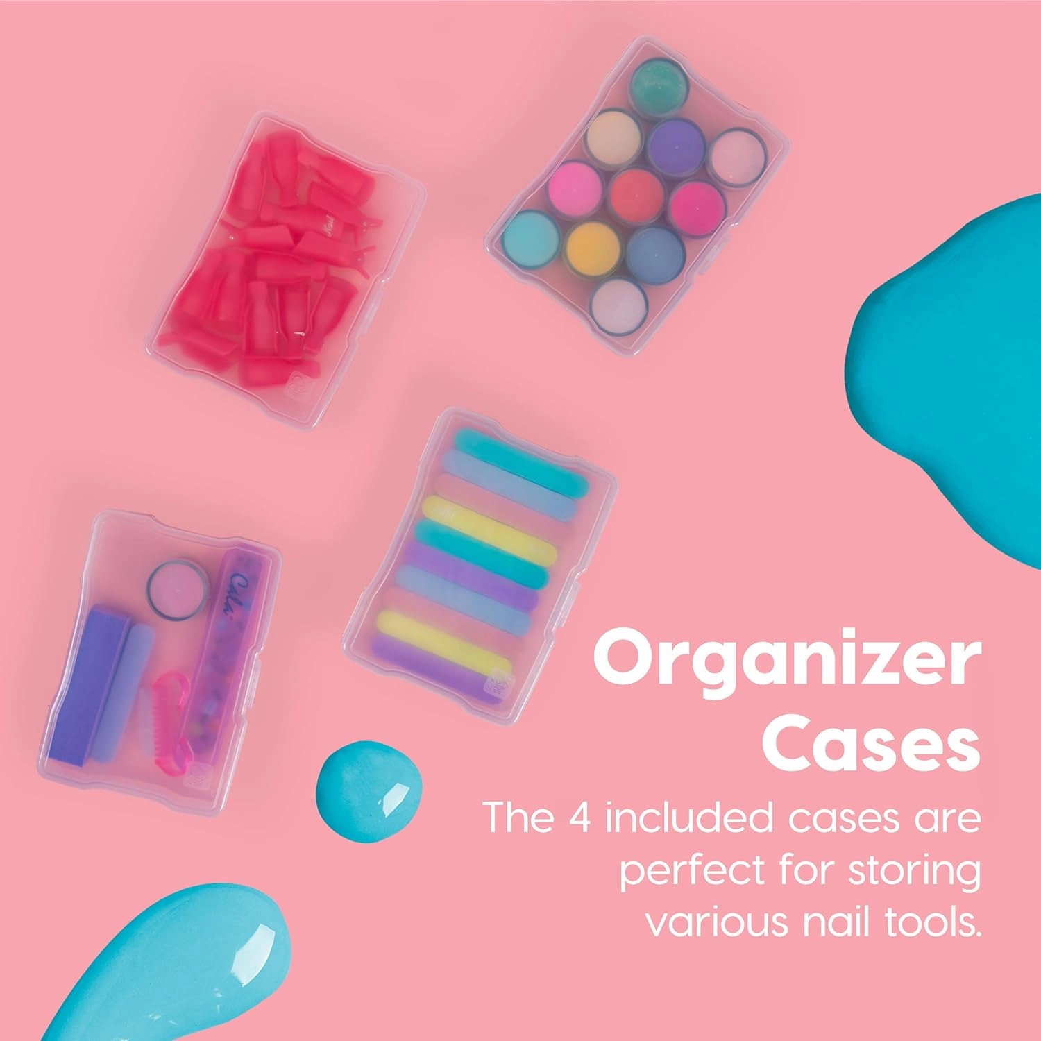 IRIS USA Cosmetic Train Case Nail Polish Organizer with 4 Inner Cases and Handle, 2-Pack, Portable Cosmetology Hobby Storage Box Holds 44 Bottles, for Tabletop Gaming Minis Art Craft Supplies, Clear
