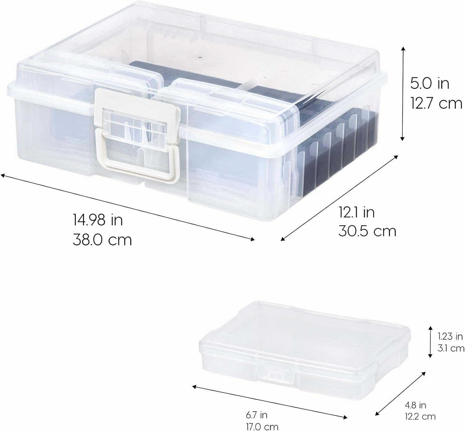 IRIS USA Cosmetic Train Case Nail Polish Organizer with 4 Inner Cases and Handle, 2-Pack, Portable Cosmetology Hobby Storage Box Holds 44 Bottles, for Tabletop Gaming Minis Art Craft Supplies, Clear