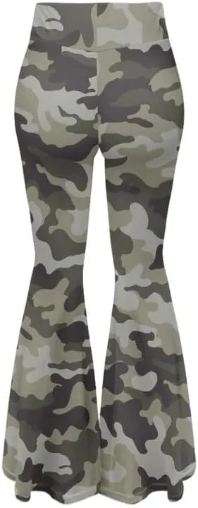 Irisjudy Women's High Waist Cow Print Flared Leg Leggings Plus Size, Cartoon Cats Dogs Bell Bottom Yoga Pants Trousers