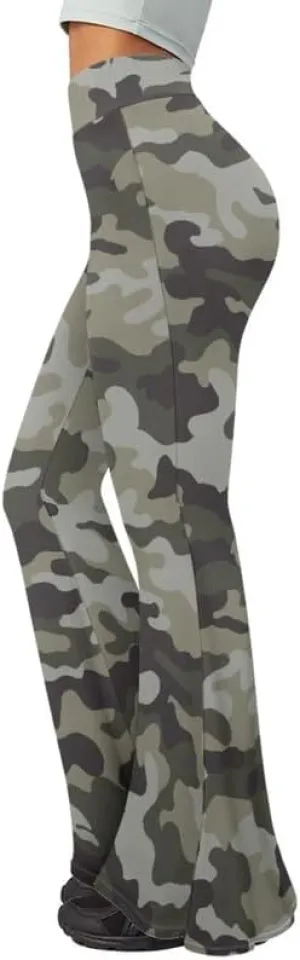Irisjudy Women's High Waist Cow Print Flared Leg Leggings Plus Size, Cartoon Cats Dogs Bell Bottom Yoga Pants Trousers