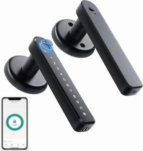 IRONZON Fingerprint Door Lock Smart Door Lock with App Code Backup Key Fingerprint Smart Door Knob with Handle for Home Hotel Office Apartment Bedroom Black