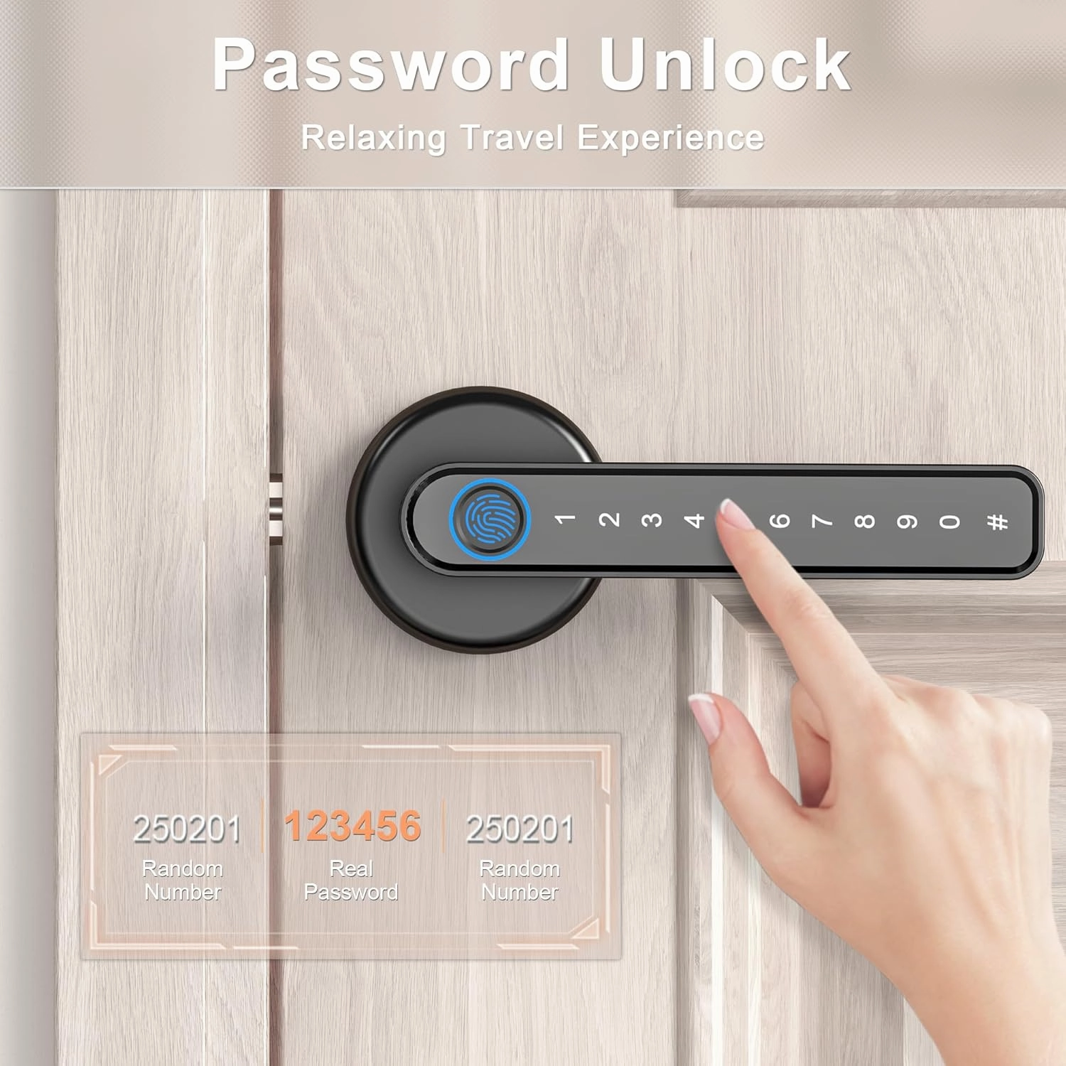IRONZON Fingerprint Door Lock Smart Door Lock with App Code Backup Key Fingerprint Smart Door Knob with Handle for Home Hotel Office Apartment Bedroom Black
