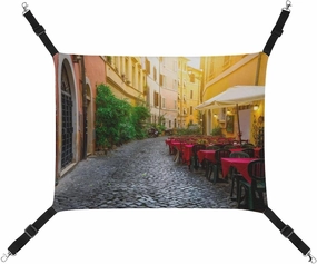 Italian City Cozy Old Street Cat Hanging Hammock Soft Breathable Pet Cage Dog Hammock with Adjustable Straps and Metal Hooks