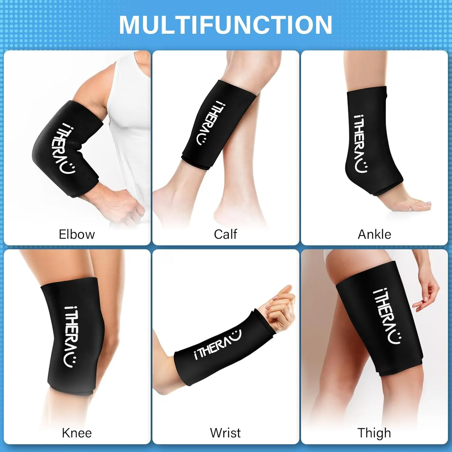 iTHERAU Cold & Hot Therapy Compression Sleeve Gel Ice Pack for Elbow, Calf, Ankle, Knee, Therapy for Sprains, Arthritis, Elbow Pain, Tendonitis - Black,Middle