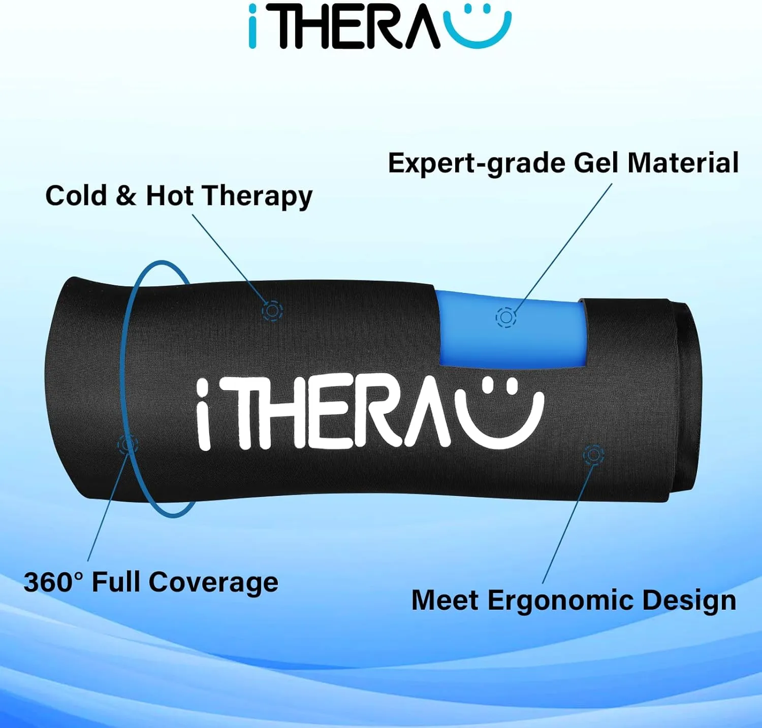 iTHERAU Cold & Hot Therapy Compression Sleeve Gel Ice Pack for Elbow, Calf, Ankle, Knee, Therapy for Sprains, Arthritis, Elbow Pain, Tendonitis - Black,Middle